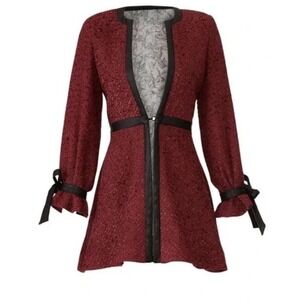 Deborah Lyons Grace Bouclé Tweed Coat Faux Leather Trim Silk Lined England‎ 14